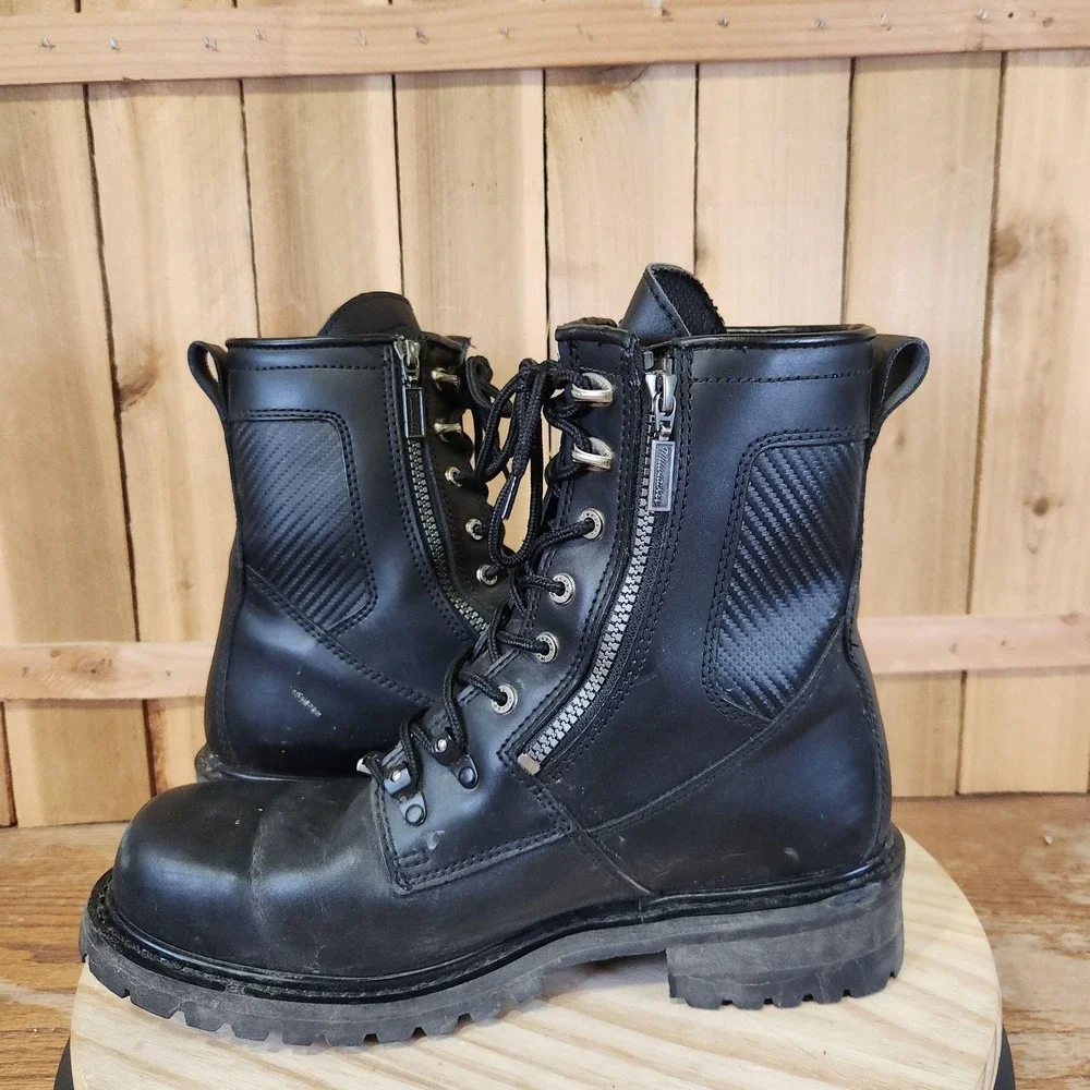Milwaukee Trooper Boots Mens 12EE Black Leather Motorcycle Biker Zip Lace Up